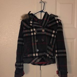 Short plaid peacoat L